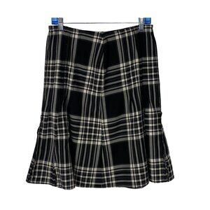 PHILIPPE ADEC Women Flare Skirt Sz 6 Black White Knee Length Plaid School 34-13